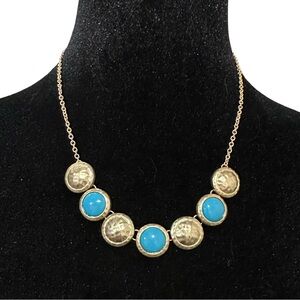 PURE Collection Necklace Hammered Gold Tone Blue Accent Adjustable Length